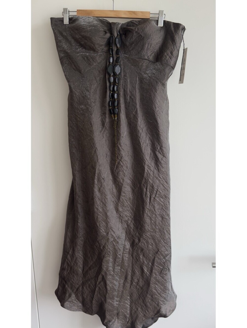 Adrianna Papell Strapless Brown Formal Gown Beaded Necklace Dress NWT 12